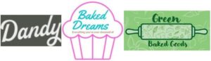 Logos for Dandy, Baked Dreams and Dream Catering Co, and Green Baked Goods